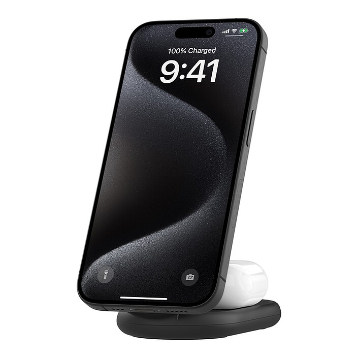 Avis Belkin Chargeur Magsafe Qi2 15 W pour iPhone Stand et AirPods 2 en 1 (Noir)