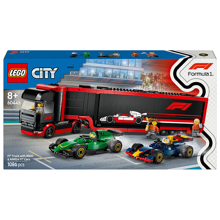 LEGO City 60445 Camion de F1 avec voitures de F1 RB20 et AMR24
