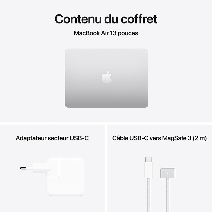 Apple MacBook Air M4 13 pouces (2025) Argent 16 Go/256 Go (MW0W3FN/A-QWERTY-INT) pas cher