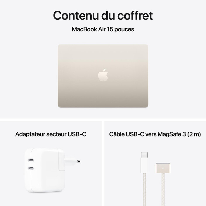 Apple MacBook Air M4 15 pouces (2025) Lumière stellaire 16Go/512 Go (MW1K3FN/A) pas cher