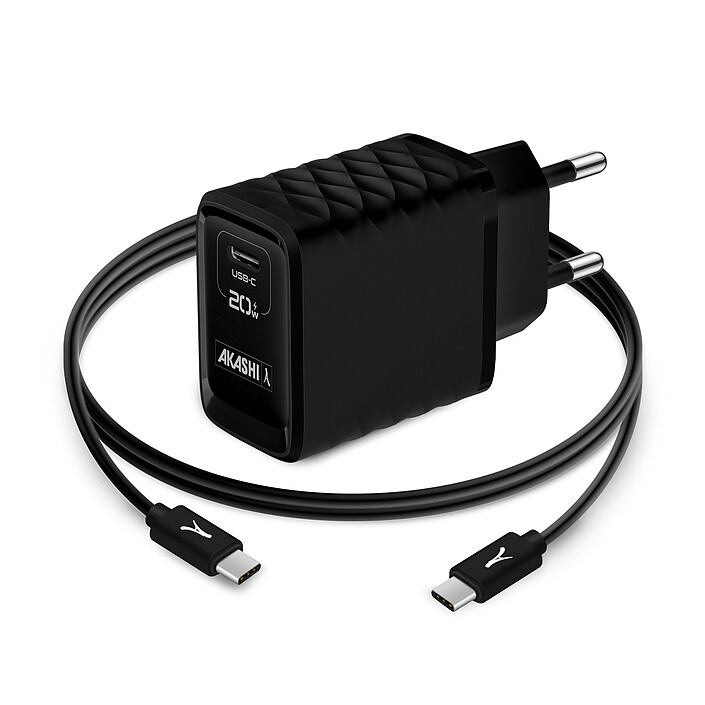 Akashi Pack Chargeur Secteur GaN 20W USB-C + Cable USB-C 1M