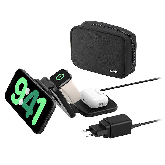 Estación de carga magnética portátil 3 en 1 Belkin BoostCharge Pro con Qi2 (15 W)
