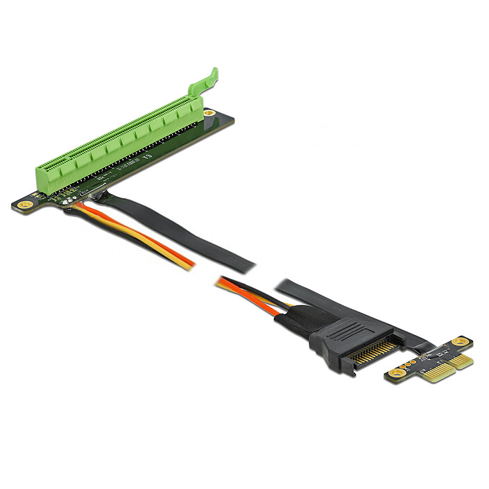 DeLock Riser Card PCIe x1 vers slot PCIe x16 avec câble 80 cm et câble d'alimentation SATA