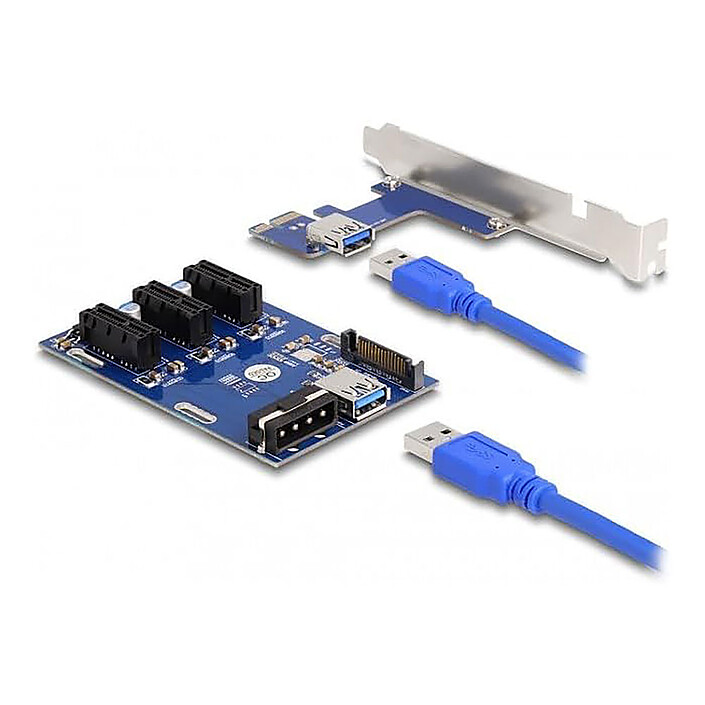 DeLock Riser Card PCIe x1 vers 3 slots PCIe x1 avec câble USB 50 cm et câble d'alimentation SATA