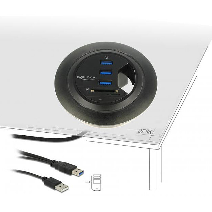 Nota DeLock Desktop USB-A 3.0 Hub con 3 porte + 1 lettore di schede microSD / SD