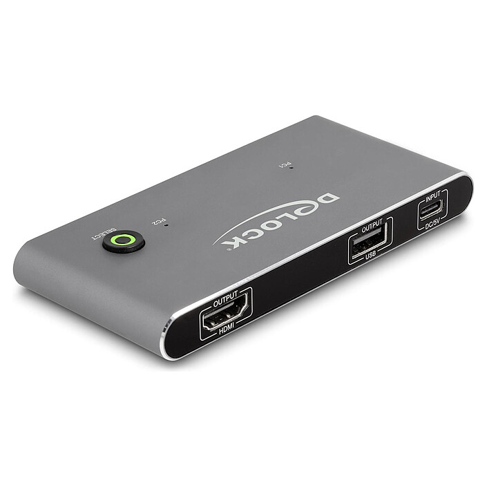 DeLock Conmutador KVM USB-C a HDMI con 3 puertos USB-A 2.0 - 2 ordenadores (8K@60Hz)