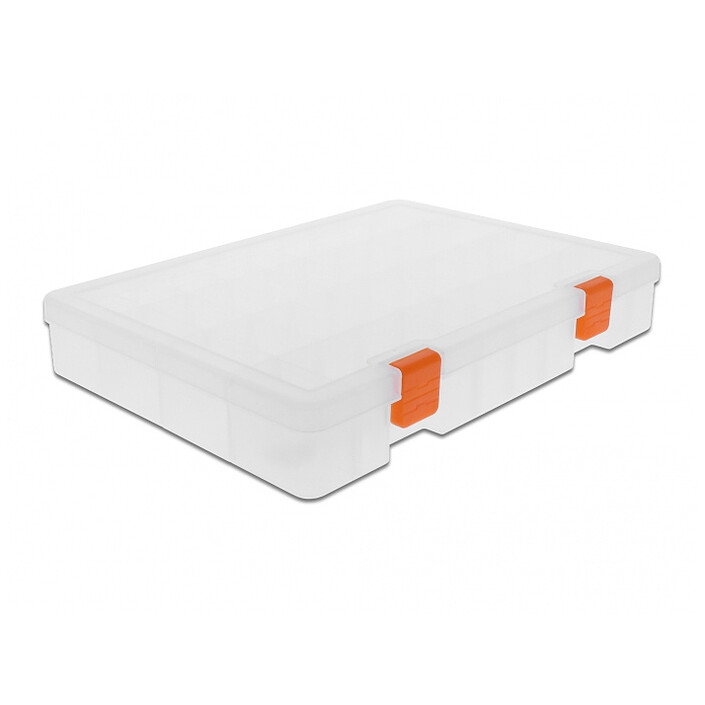 Caja de almacenaje DeLock para tornillos y accesorios, 36 compartimentos Transparente