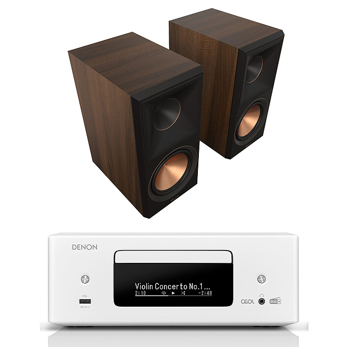 Denon RCD-N12DAB Blanc + Klipsch RP-600M II Noyer