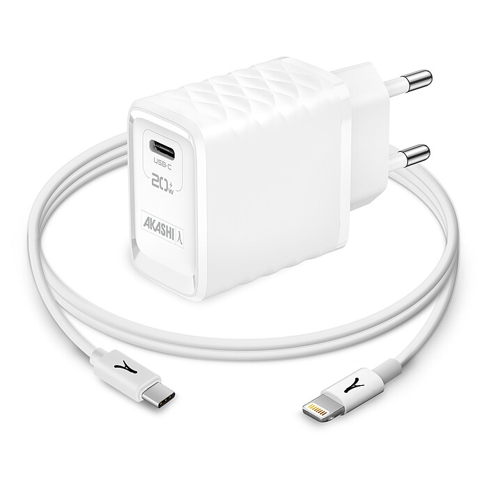 Akashi Chargeur Secteur 20W USB-A Quick Charge 3.0 Blanc + Câble Lightning
