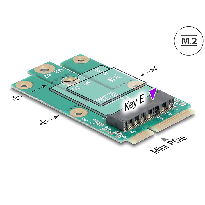 DeLock Mini PCIe male to M.2 key E slot adapter