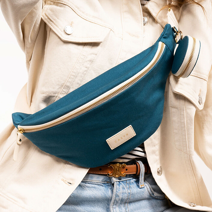 Review Casyx Organic Cotton Fanny Pack Peacock Blue