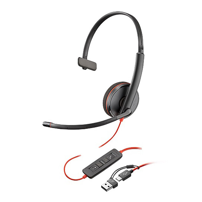 HP Poly Blackwire C3210 USB-C Mono + Adaptateur USB-C/A Noir
