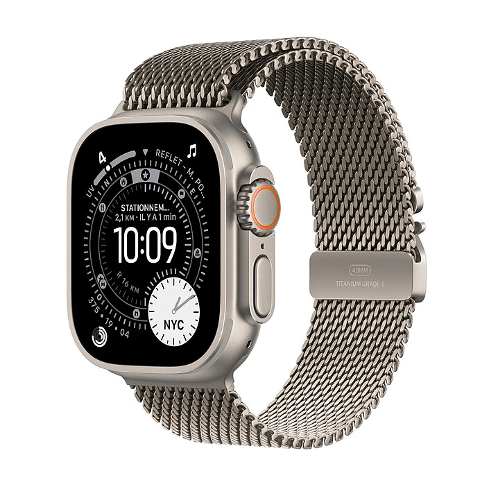 Apple Watch Ultra 3 GPS + Cellular 49 mm Titane Naturel Bracelet Milanais en Titane Naturel S