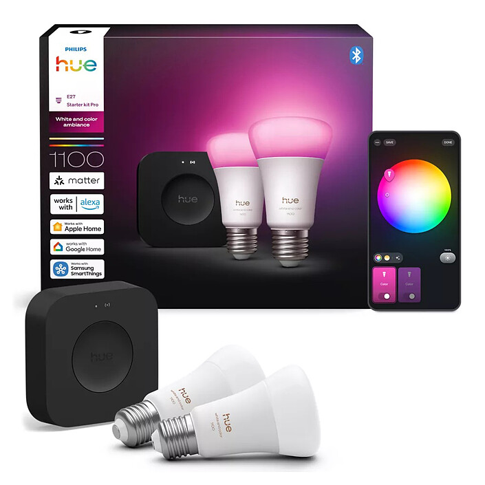 Comprar Kit de inicio Bluetooth Philips Hue Pro White and Color Ambiance E27 A60 11W x 2