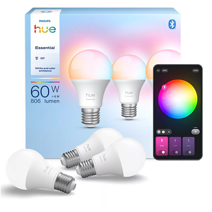 Bombilla conectada Bluetooth Philips Hue Essential E27 A60 8 W x 3 a bajo precio