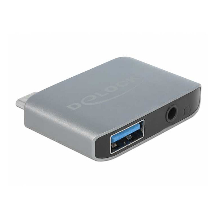 Adaptador DeLock de USB-C a USB-A + clavija de 3,5 mm (M/F) Gris