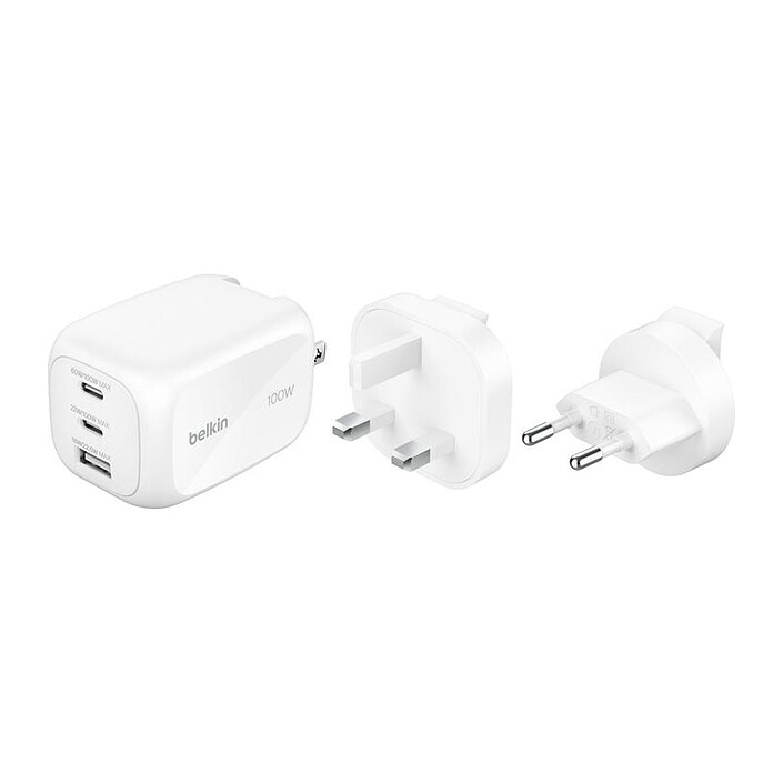 Belkin Chargeur Secteur 100W 2x USB-C + 1x USB-A (60W + 22W +18W) + Kit adaptateur de voyage