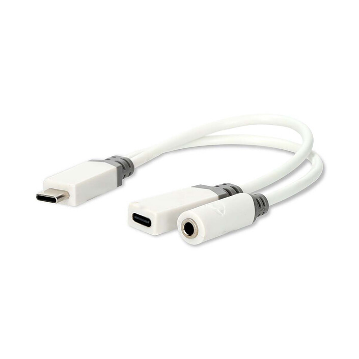 Adaptador USB-C a USB-C/Jack de 3,5 mm (M/F) de Nedis - 0,10 m - Blanco