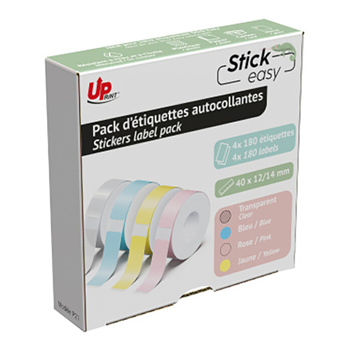 UPrint Pack of 4 rolls of 180 adhesive labels, pastel colours, 14 x 40 mm, for Stick Easy UP21