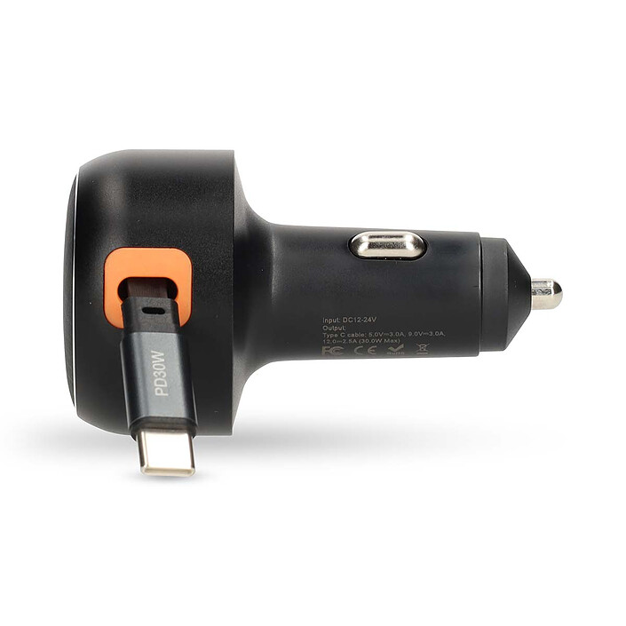 Avis Chargeur allume-cigare 30 W avec câble USB-C rétractable