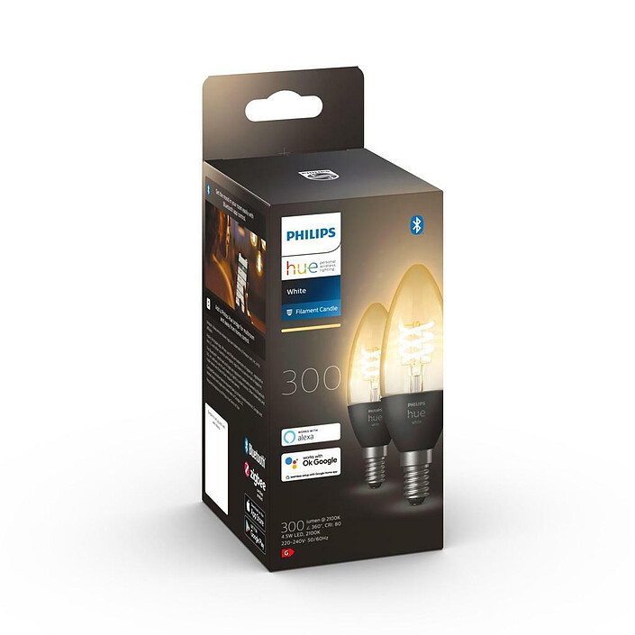 Philips Hue White Ampoule connectée Filament Candle 4.5W E14 x2