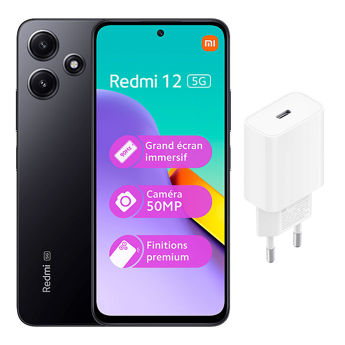 Xiaomi Redmi 12 5G Noir (4 Go / 128 Go) + Chargeur 20W