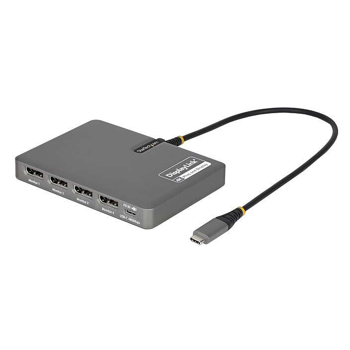 StarTech.com Adaptador USB-C a 4x DisplayPort 4K 60Hz + 1x puerto USB-A 2.0 + 1x puerto USB-C Power Delivery 140W