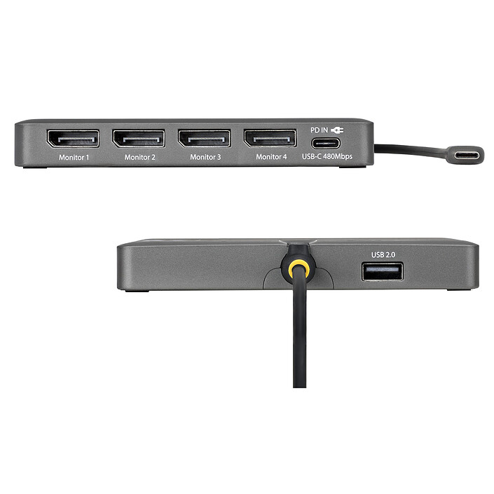 Opiniones sobre StarTech.com Adaptador USB-C a 4x DisplayPort 4K 60Hz + 1x puerto USB-A 2.0 + 1x puerto USB-C Power Delivery 140W