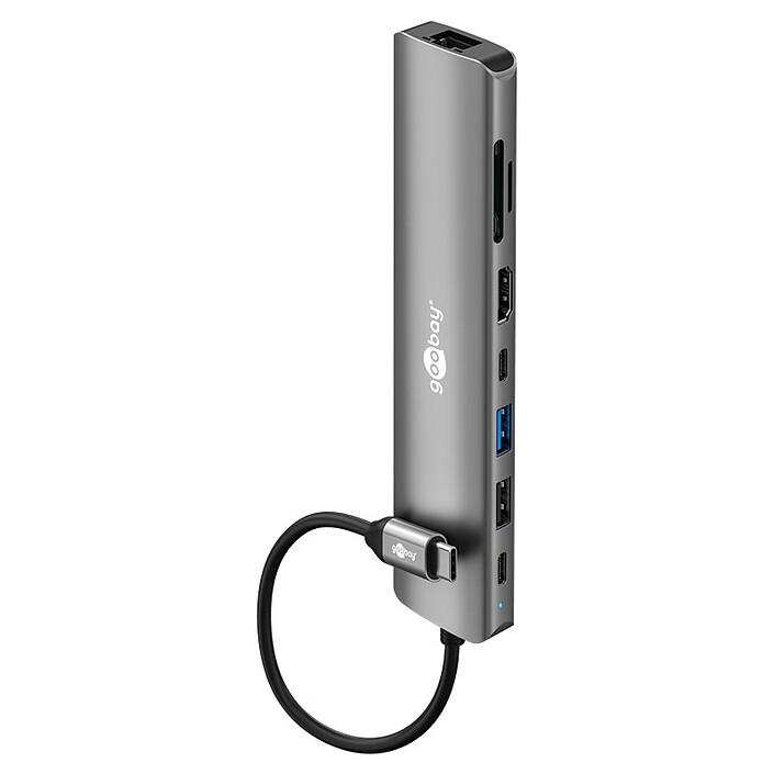 Goobay Slim USB-C Hub to 1x HDMI 1.4, 2x USB-C 3.0, 1x USB-A 3.0, 1x USB-A 2.0, 1x RJ45, 1x SD and 1 microSD - PD 100W