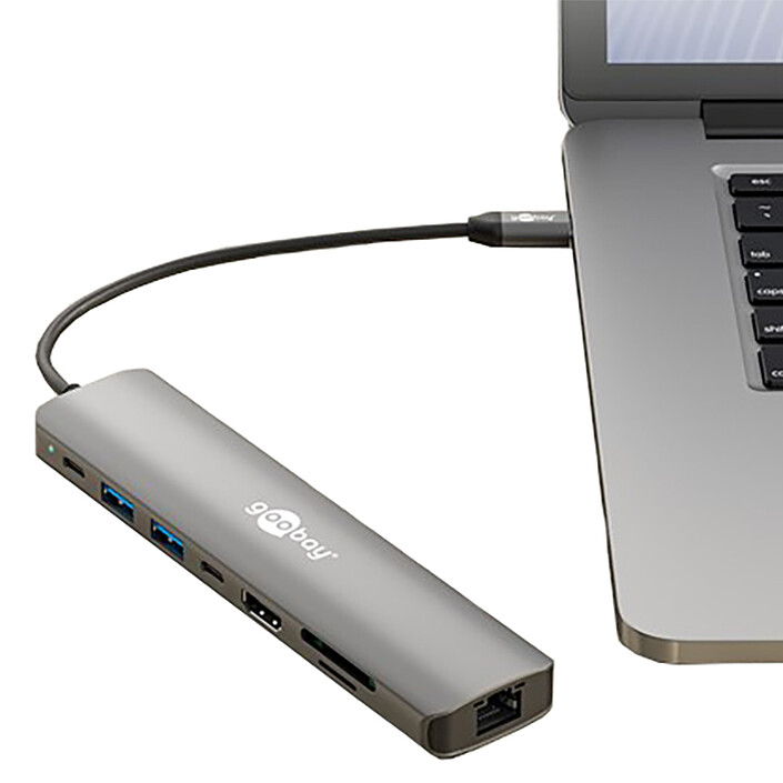 Acquista Goobay Hub Slim USB-C a 1x HDMI 2.0, 2x USB-C 3.0, 2x USB-A 3.0, 1x RJ45, 1x SD e 1 microSD - PD 100W