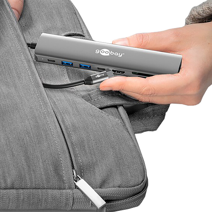 Goobay Hub Slim USB-C a 1x HDMI 2.0, 2x USB-C 3.0, 2x USB-A 3.0, 1x RJ45, 1x SD e 1 microSD - PD 100W economico