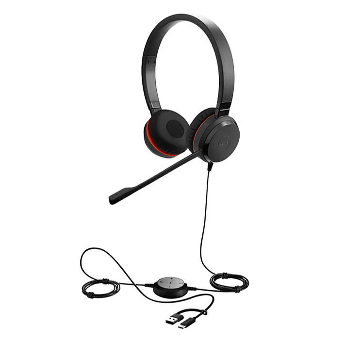 Jabra Evolve 20 SE Stéréo MS avec adaptateur USB-C/A, coussinets similicuir