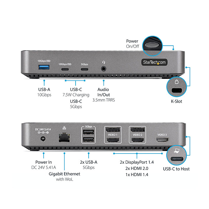 StarTech.com Station Accueil USB-C Triple Ecran HDMI/DP (116E) pas cher