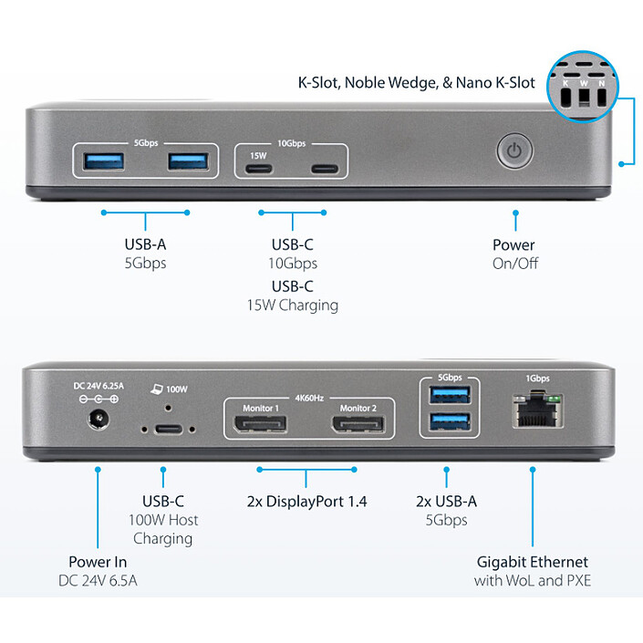 Acheter StarTech.com Station Accueil USB-C 3.1 Double Ecran DisplayPort 4K 60 Hz - RJ45 - Hub 4x USB-A + 3x USB-C et Power Delivery 100W