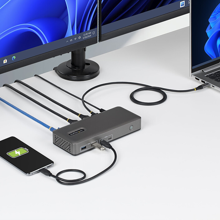 StarTech.com Station Accueil USB-C 3.1 Double Ecran DisplayPort 4K 60 Hz - RJ45 - Hub 4x USB-A + 3x USB-C et Power Delivery 100W pas cher