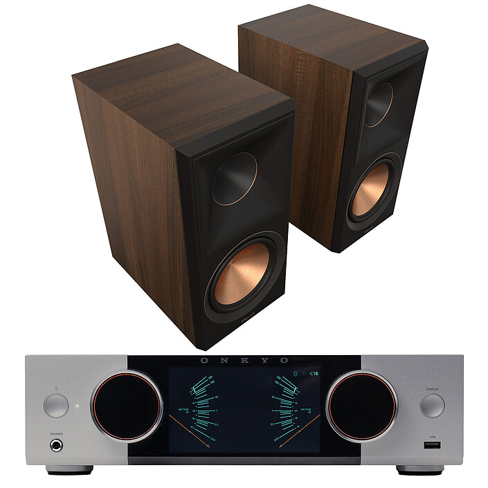 Onkyo Muse Y-50 Argent + Klipsch RP-600M II Noyer