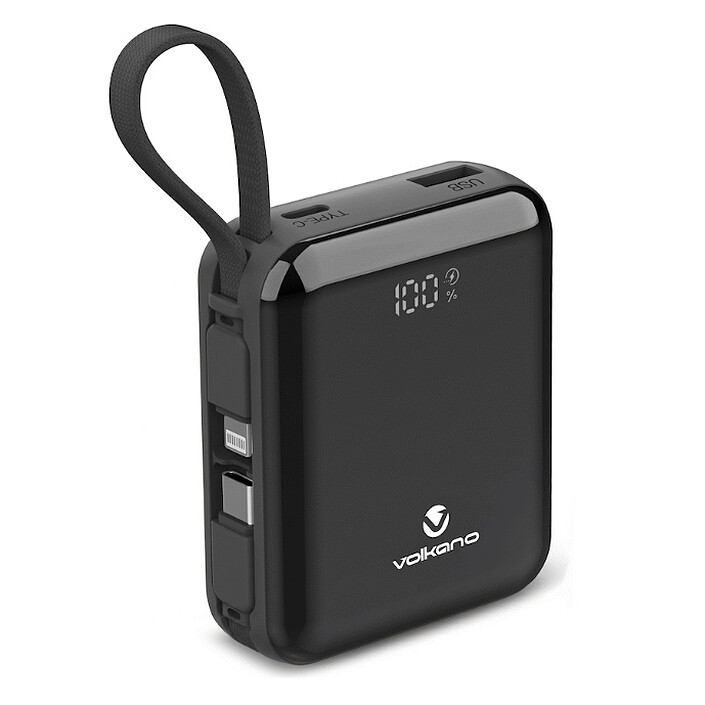 Volkano Solace Series 10 000 mAh with integrated USB-C and Lightning cables (Black)