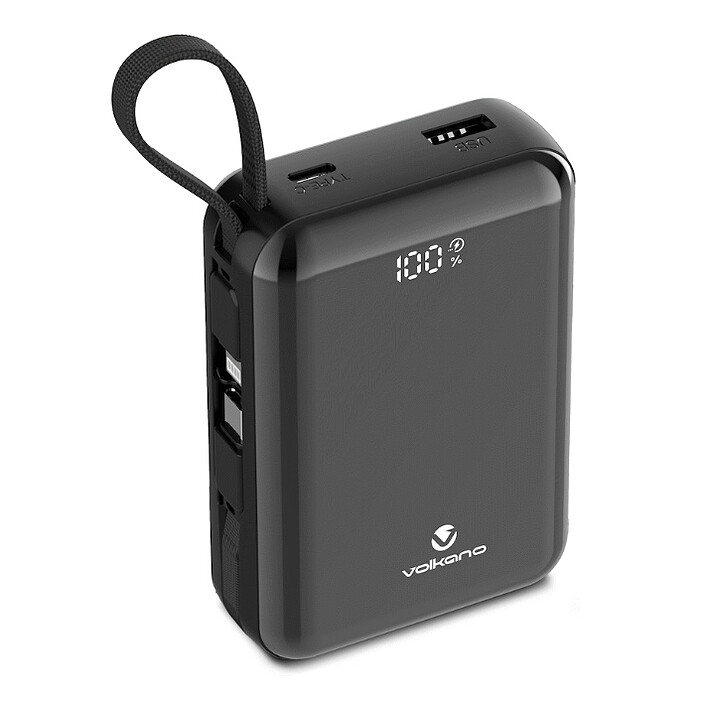Volkano Solace Series 20 000 mAh with built-in USB-C and Lightning cables (Black)