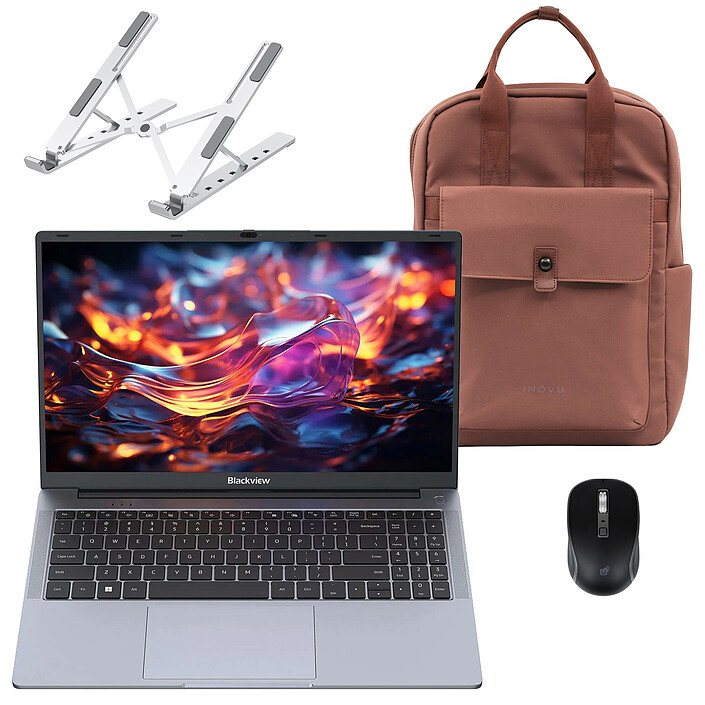 Blackview AceBook 6 R3 3300U 16/512 + Souris sans fil INOVU AT200M + Support pliable INOVU INSUTR16 + Sac à dos INOVU Blush Marron