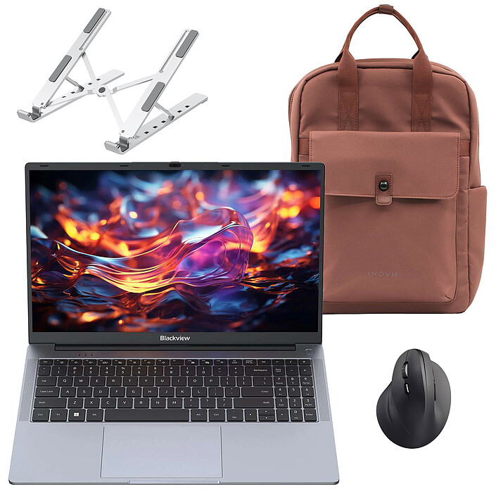 Blackview AceBook 6 R3 3300U 16/512 + Souris sans fil INOVU EG200V LEFTY + Support pliable INOVU INSUTR16 + Sac à dos INOVU Blush Marron