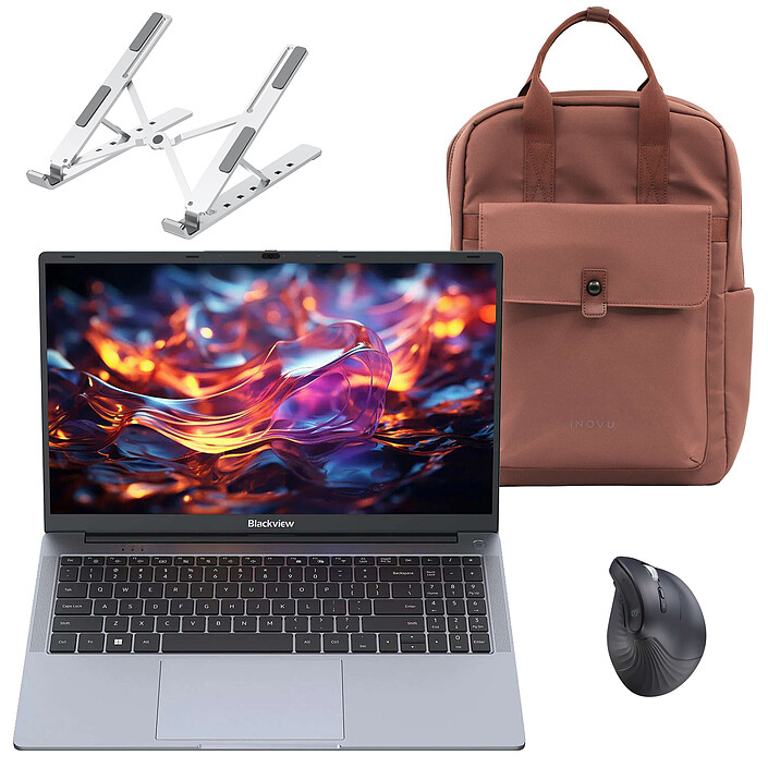 Blackview AceBook 6 R3 3300U 16/512 + Souris sans fil INOVU EG200M + Support pliable INOVU INSUTR16 + Sac à dos INOVU Blush Marron
