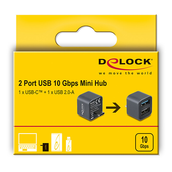 Acheter DeLock Mini Hub USB 10 Gbps Type-C vers USB-A 10 Gbps et USB-A 2.0