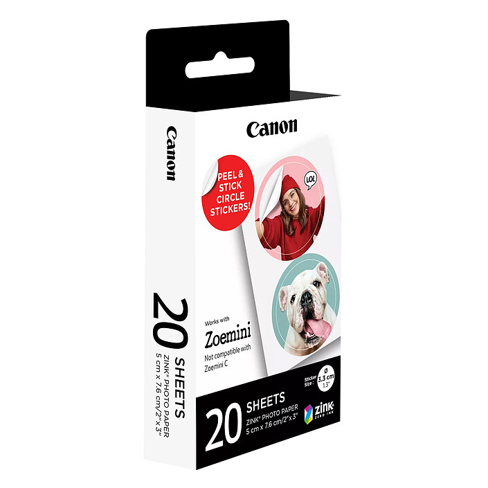 Canon ZINK 20 sheets of pre-cut 33 mm round stickers