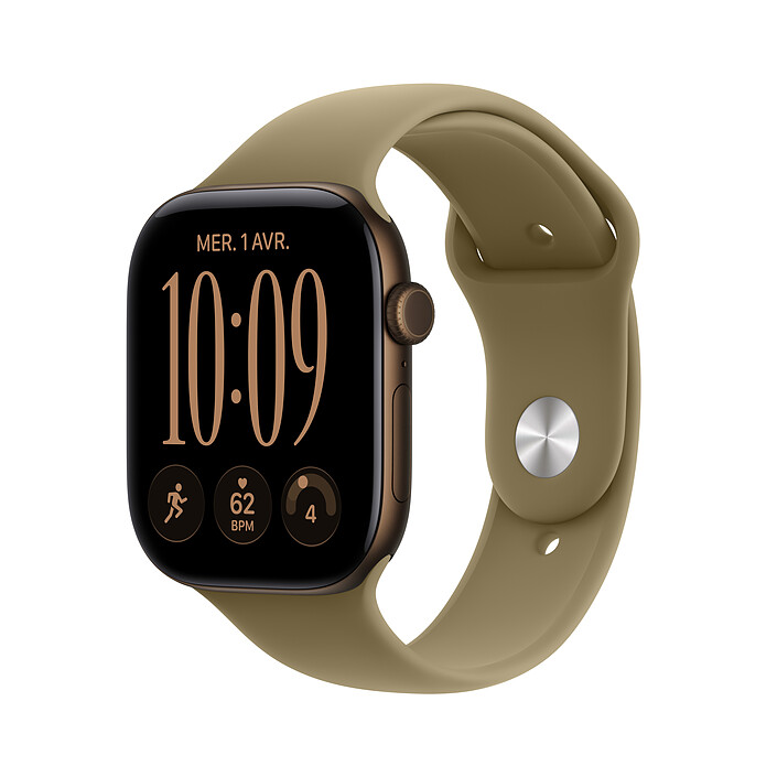 Apple Watch Series 12 GPS + Cellular 46 mm Aluminium Bronze sombre Bracelet Sport Olive S/M