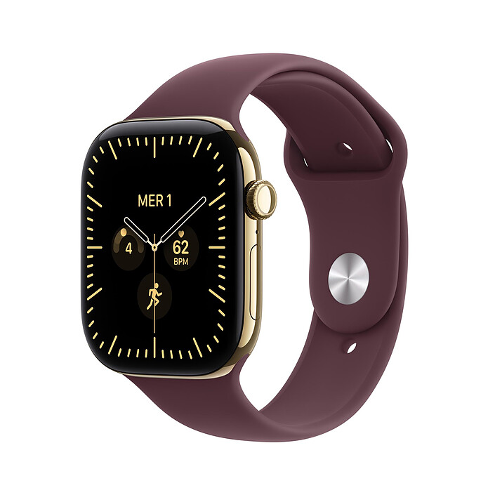 Apple Watch Series 12 GPS + Cellular 46 mm Titane Or brillant Bracelet Sport Bordeaux M/L