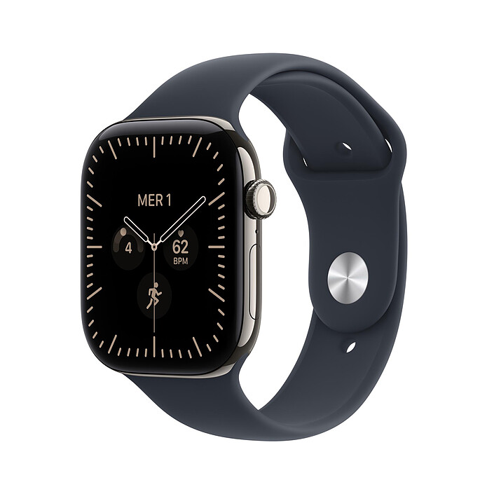 Apple Watch Series 12 GPS + Cellular 46 mm Titane Naturel Bracelet Sport bleu marine M/L