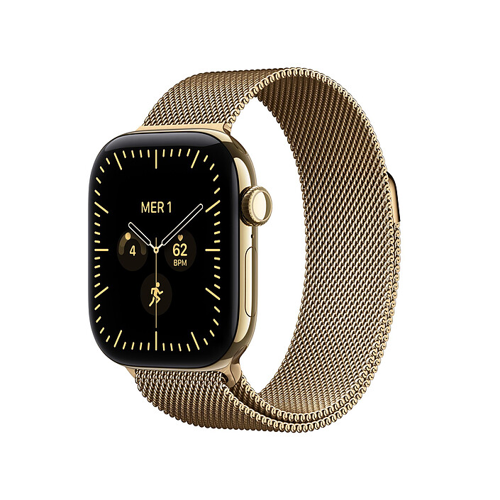 Apple Watch Series 12 GPS + Cellular 42 mm Titane Or brillant Bracelet Milanais Or brillant