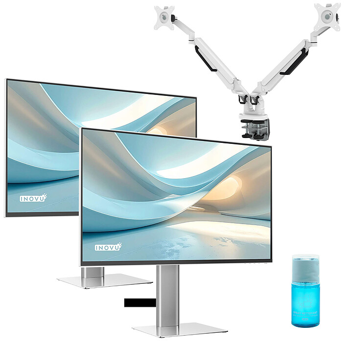 INOVU 27" LED - 2x AURA MBS27 + Support de bureau INOVU LT2 Blanc + Kit de nettoyage INOVU KN200 PRO