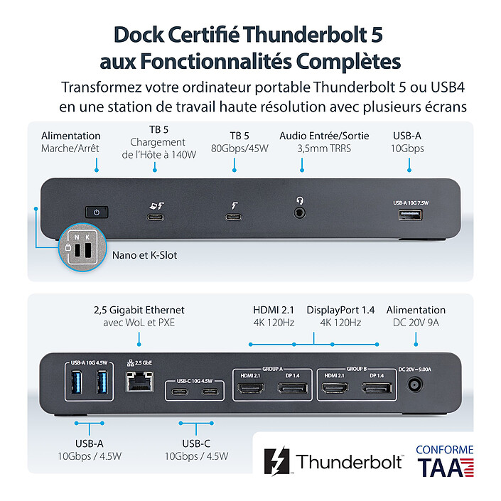 Comprar StarTech.com Estación de acoplamiento Thunderbolt 5/USB-C de cuatro pantallas 4K 60 Hz con Power Delivery de 140 W