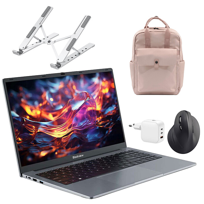 Blackview AceBook 6 R3 3300U 16/512 + Souris sans fil pour gaucher + Support pliable INOVU INSUTR16 + INOVU Blush Backpack (Rose) + INOVU Chargeur Secteur USB-C 70W GaN